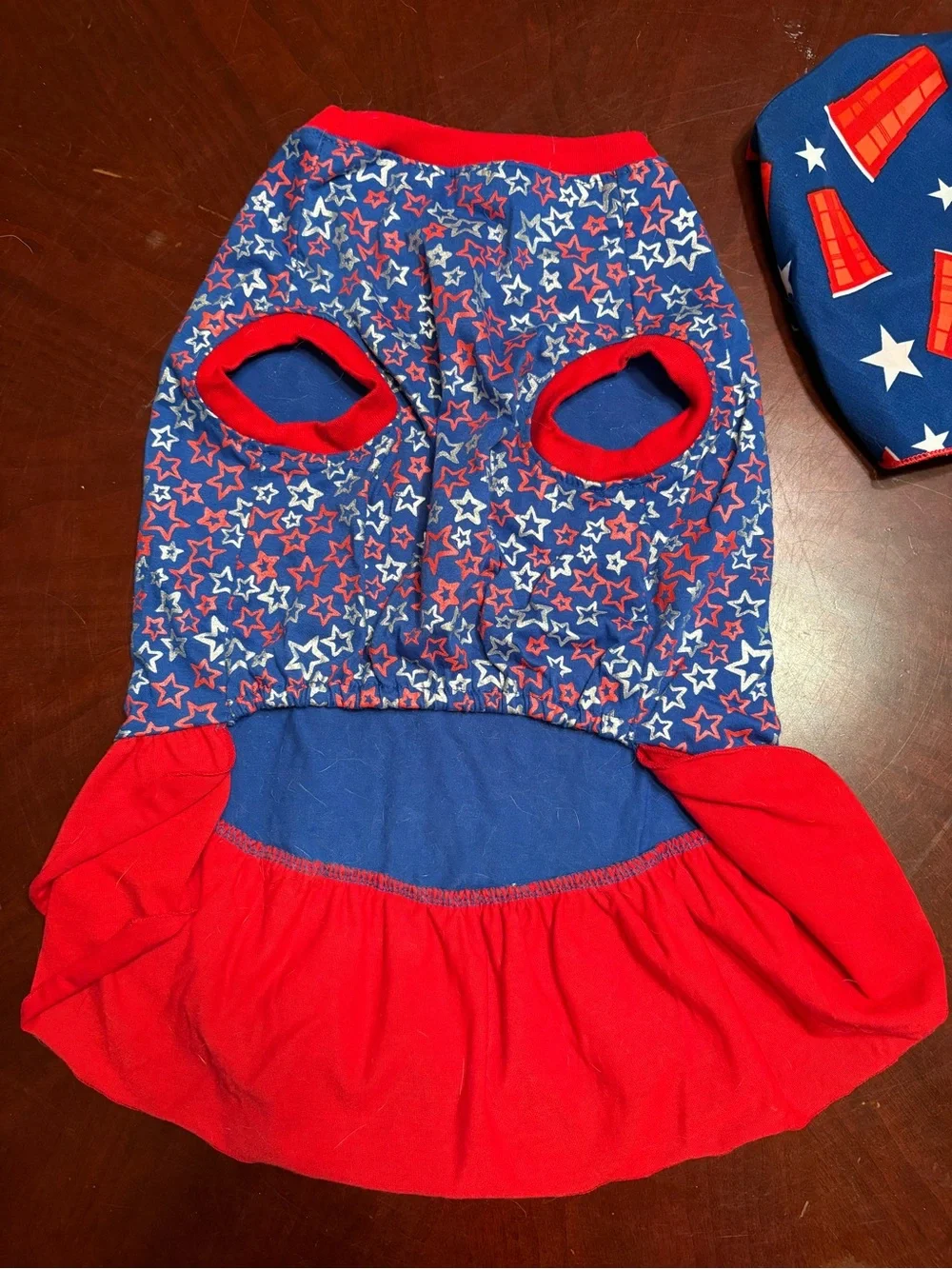 Top Paw Blue and Red Star Ruffle Dog Dress with Bandana
